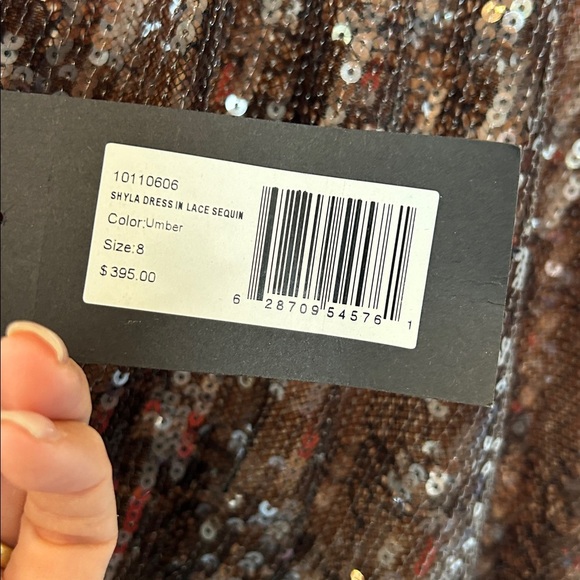 Halston SHYLA DRESS IN LACE SEQUIN Bronze NWT - Picture 4 of 12
